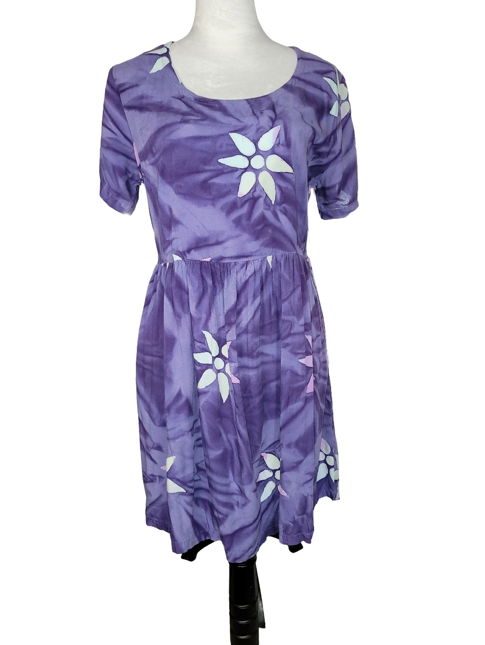 Island Imports Purple Tie Dye Floral Rayon Dress - Size L - Boho Hawaiian Luau